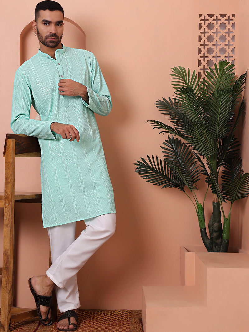 Men's Sequins Embroidered Kurta with Pyjama