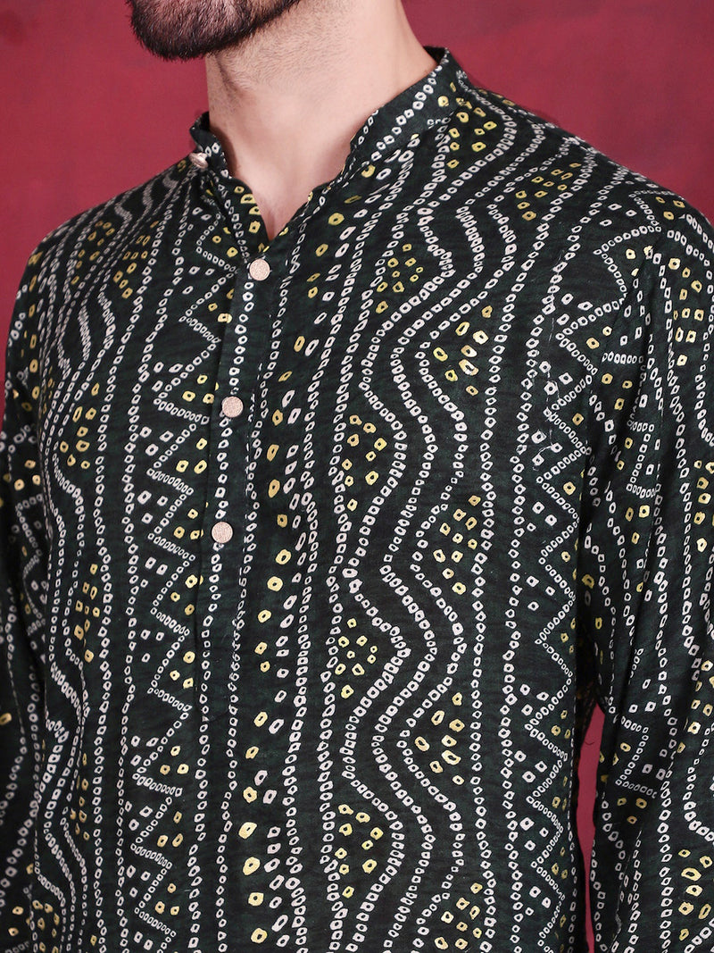 Men's Bandhani Printed Kurta with Pyjama ( JOKP 5016 Green )