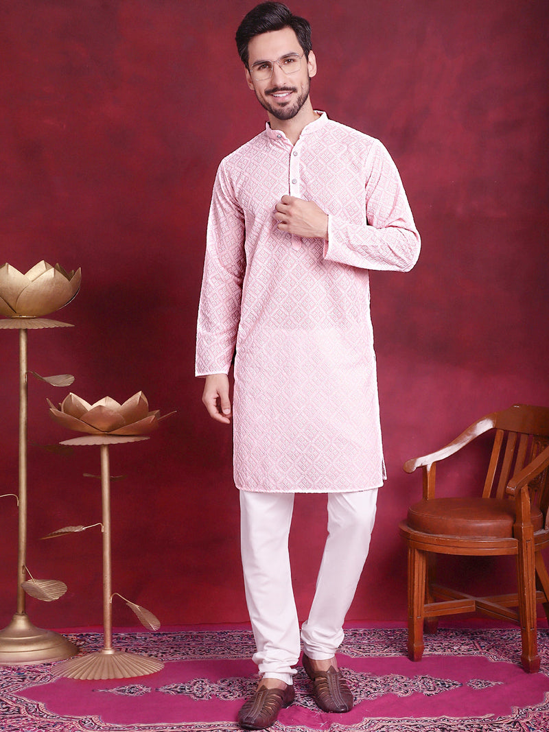 Chikankari Embroidered Kurta with Pyjama ( JOKP 5017 Pink )