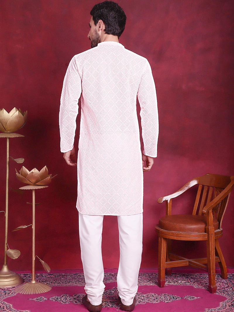 Chikankari Embroidered Kurta with Pyjama ( JOKP 5017 Pink )