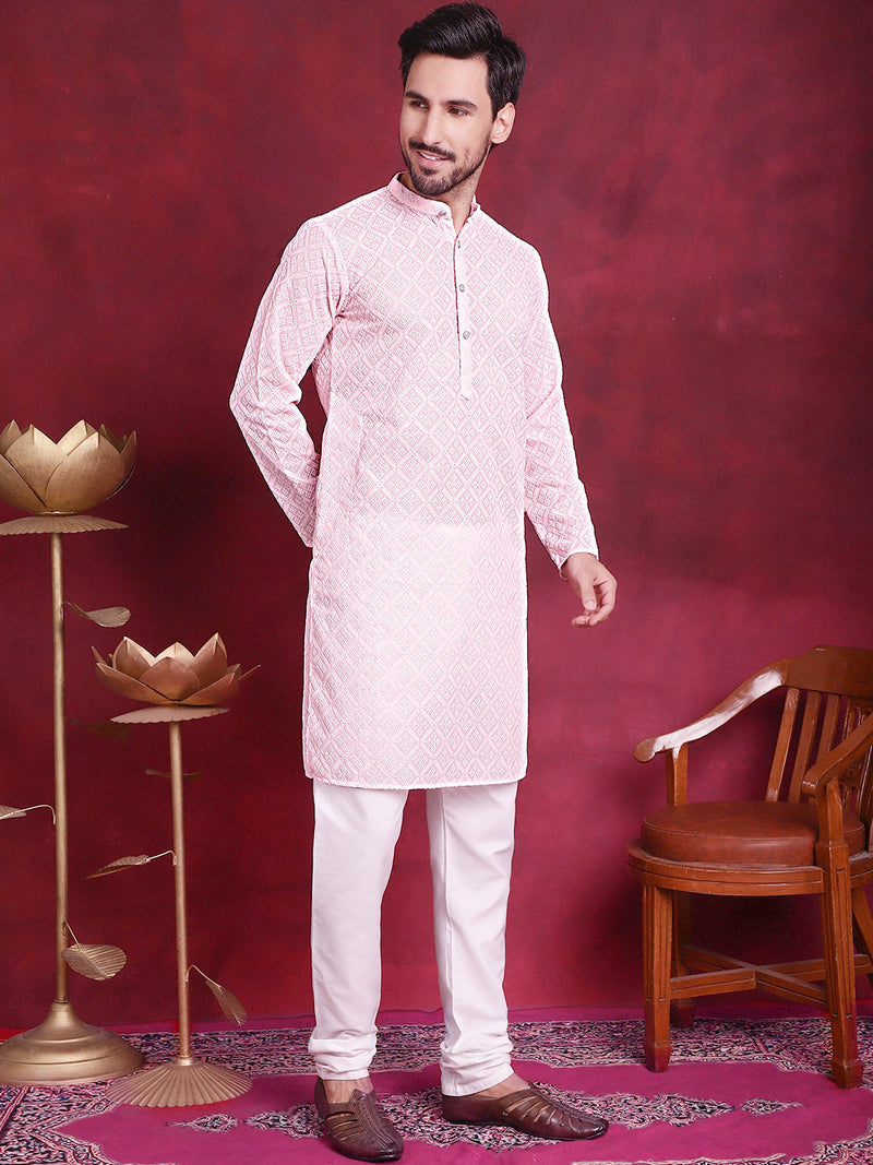 Chikankari Embroidered Kurta with Pyjama ( JOKP 5017 Pink )