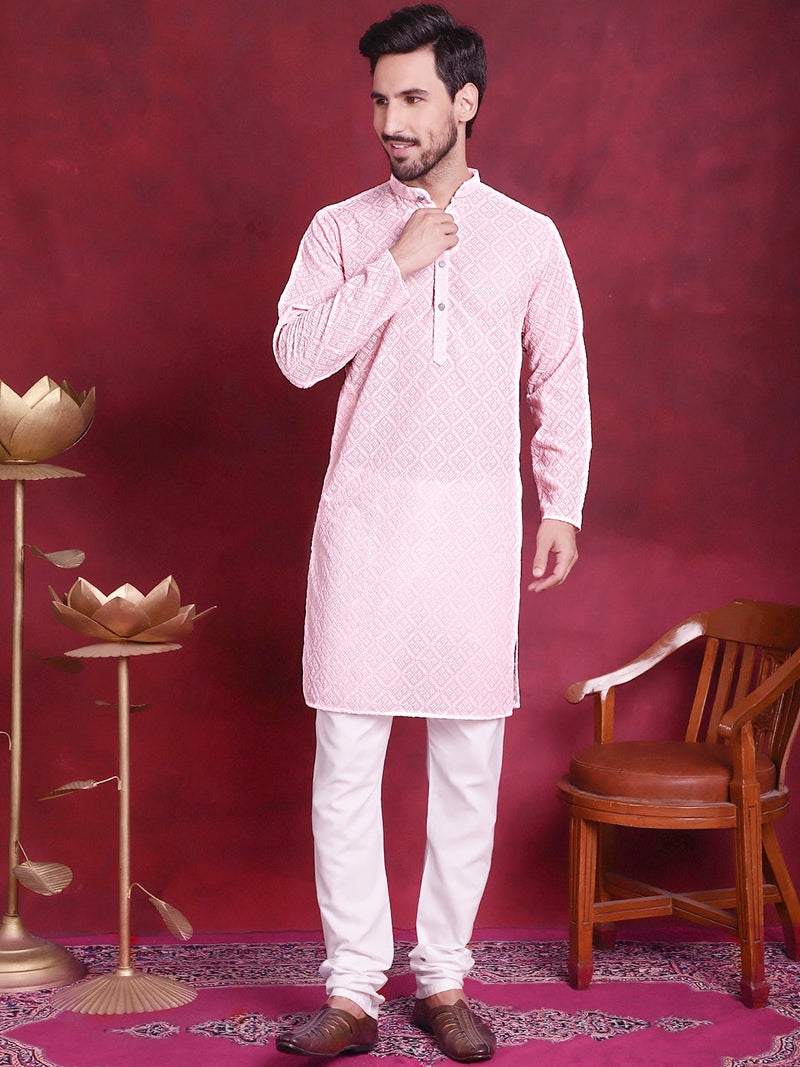 Chikankari Embroidered Kurta with Pyjama ( JOKP 5017 Pink )