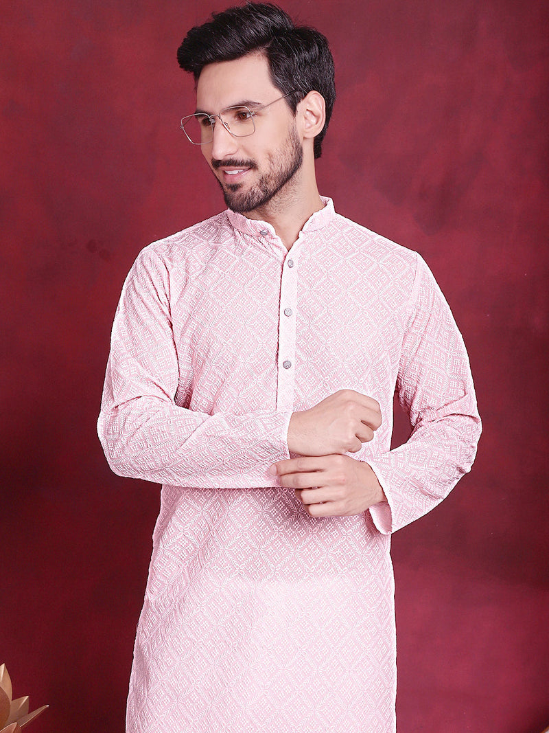 Chikankari Embroidered Kurta with Pyjama ( JOKP 5017 Pink )