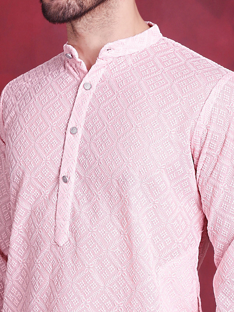 Chikankari Embroidered Kurta with Pyjama ( JOKP 5017 Pink )