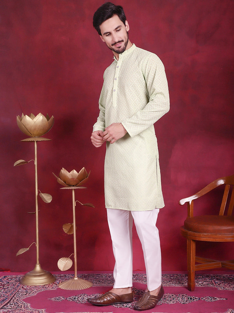 Chikankari Embroidered Kurta with Pyjama ( JOKP 5017 Pista )