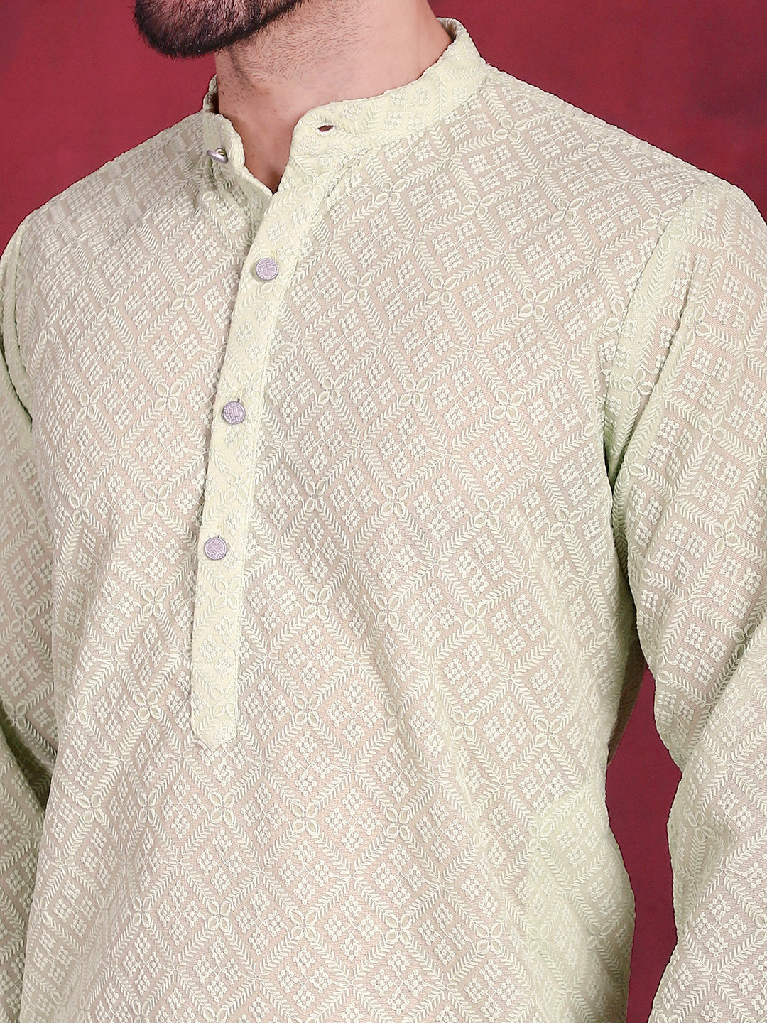 Chikankari Embroidered Kurta with Pyjama ( JOKP 5017 Pista )
