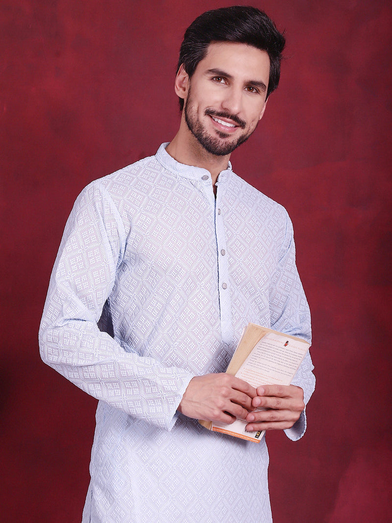 Chikankari Embroidered Kurta with Pyjama ( JOKP 5017 Sky )