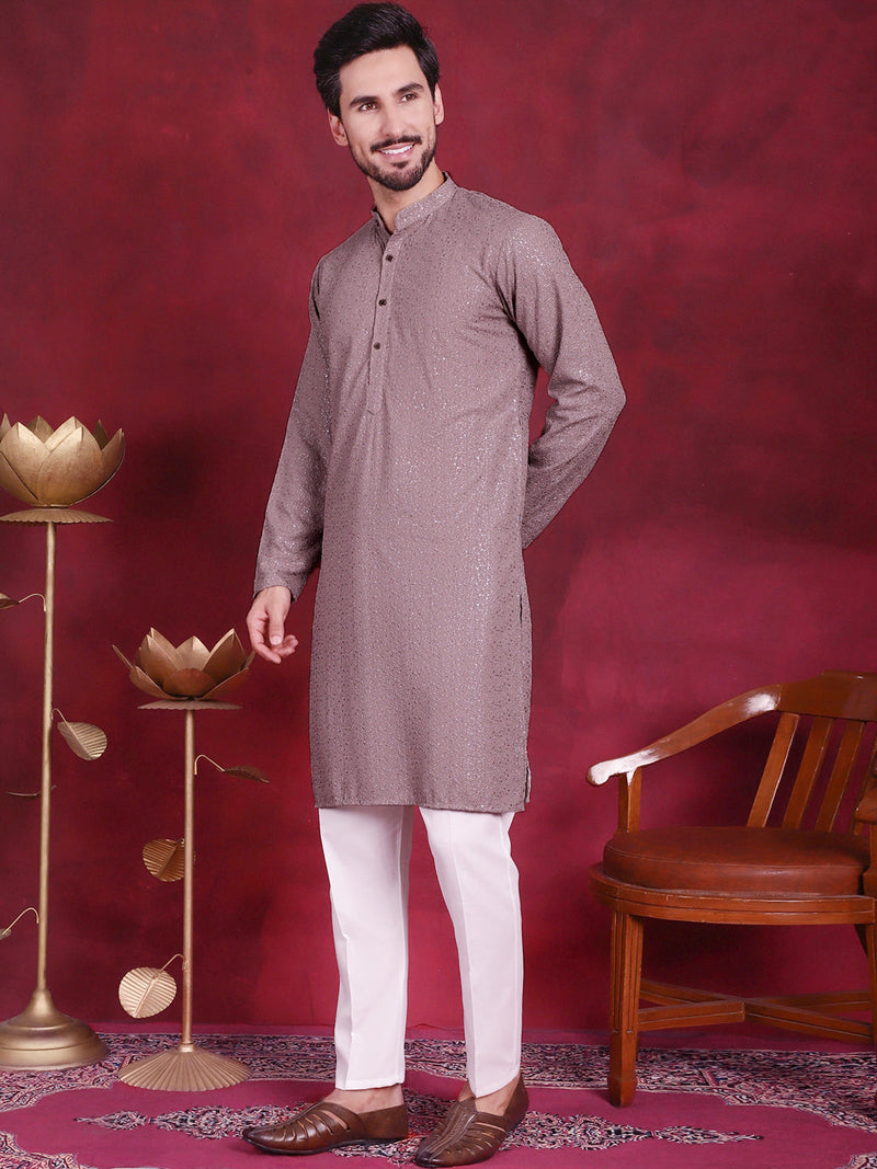 Sequins Chikankari Kurta with Pyjama ( JOKP 5018 Grey )