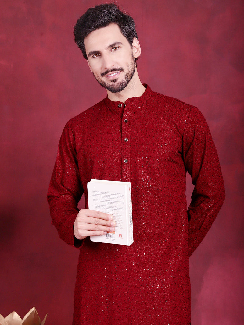 Sequins Chikankari Kurta with Pyjama ( JOKP 5018 Maroon )