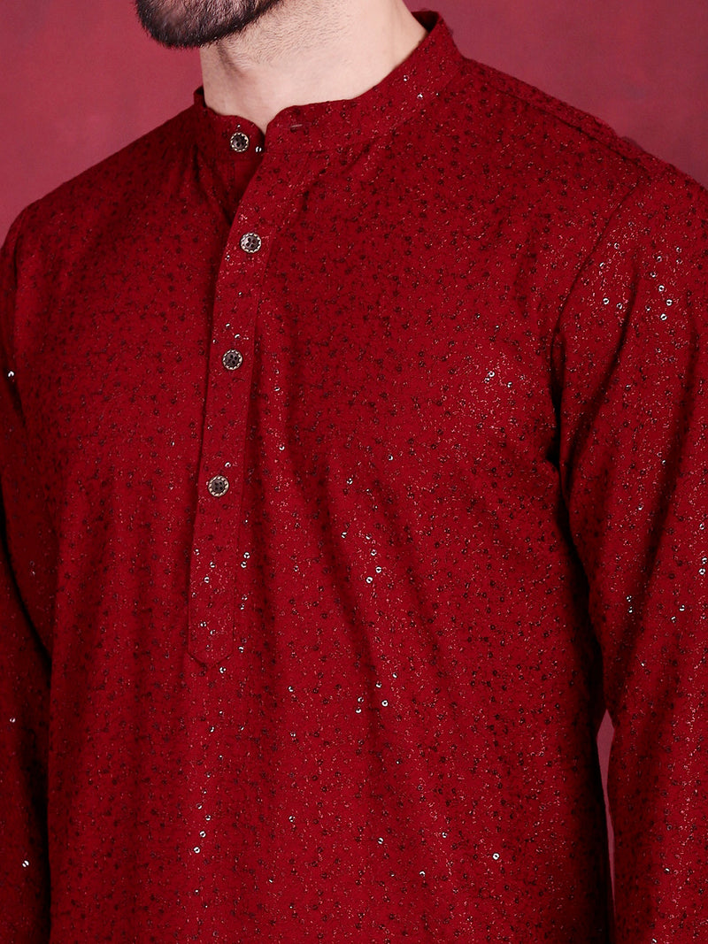 Sequins Chikankari Kurta with Pyjama ( JOKP 5018 Maroon )