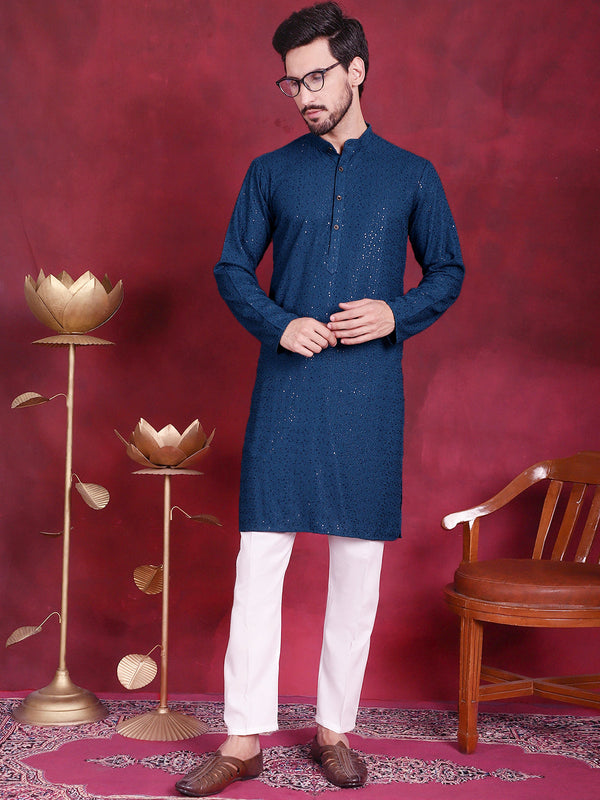 Sequins Chikankari Kurta with Pyjama ( JOKP 5018 Peacock )