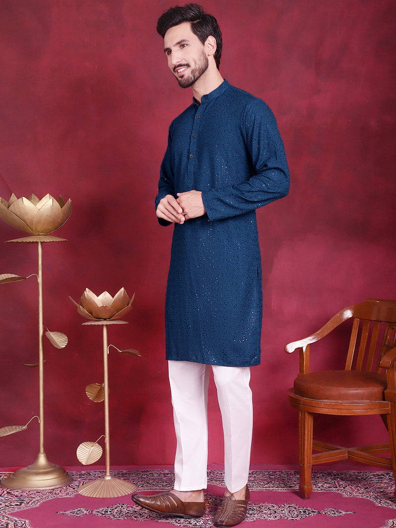 Sequins Chikankari Kurta with Pyjama ( JOKP 5018 Peacock )