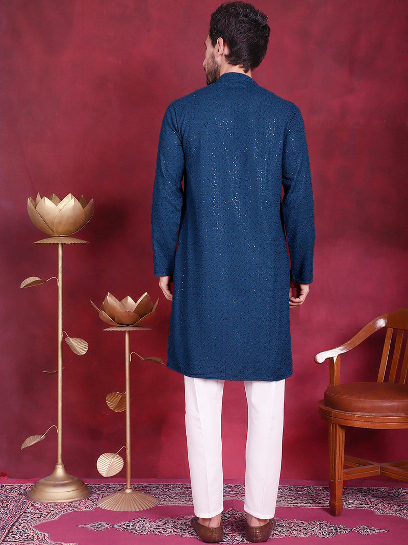 Sequins Chikankari Kurta with Pyjama ( JOKP 5018 Peacock )