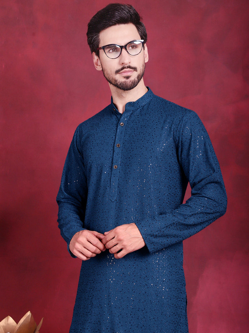 Sequins Chikankari Kurta with Pyjama ( JOKP 5018 Peacock )