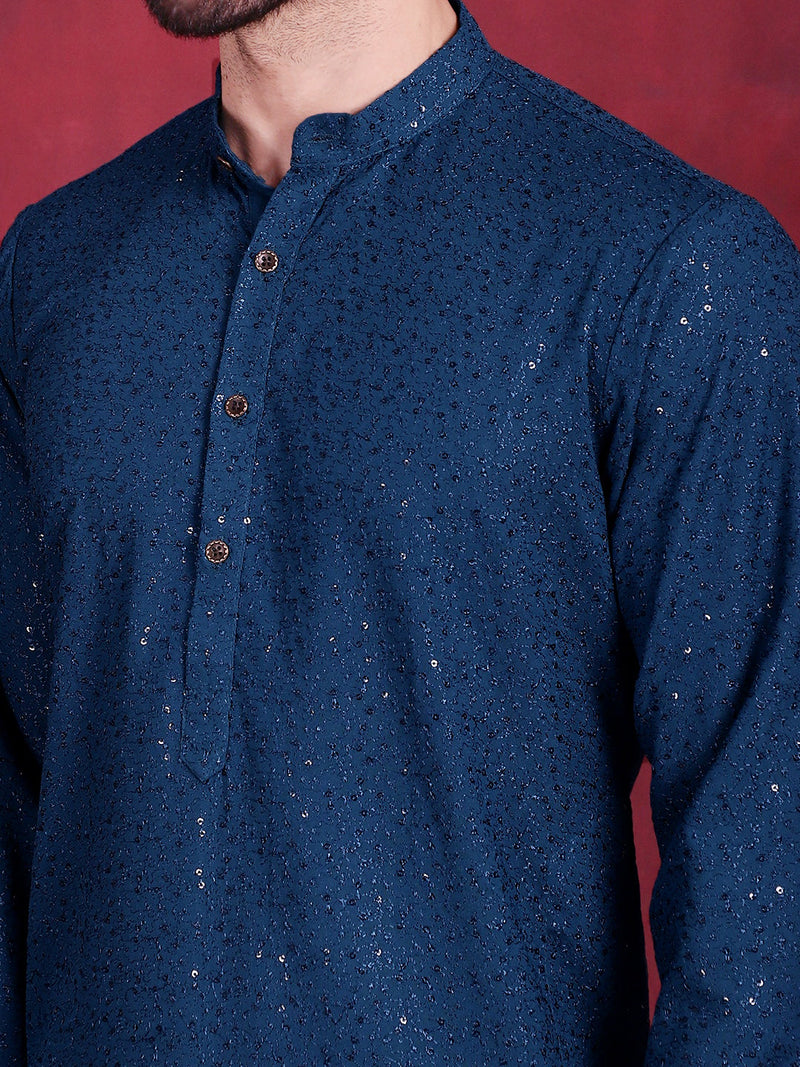 Sequins Chikankari Kurta with Pyjama ( JOKP 5018 Peacock )