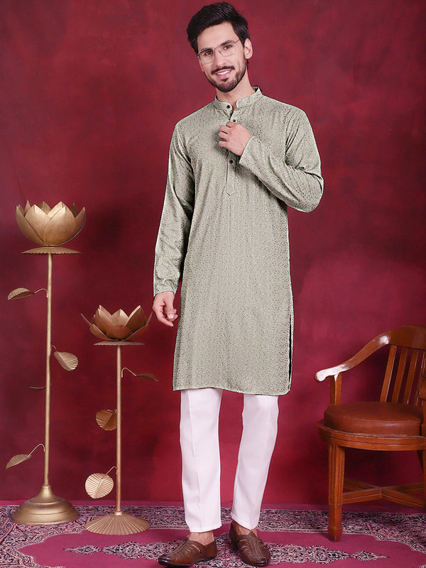 Sequins Chikankari Kurta with Pyjama ( JOKP 5018 Pista )