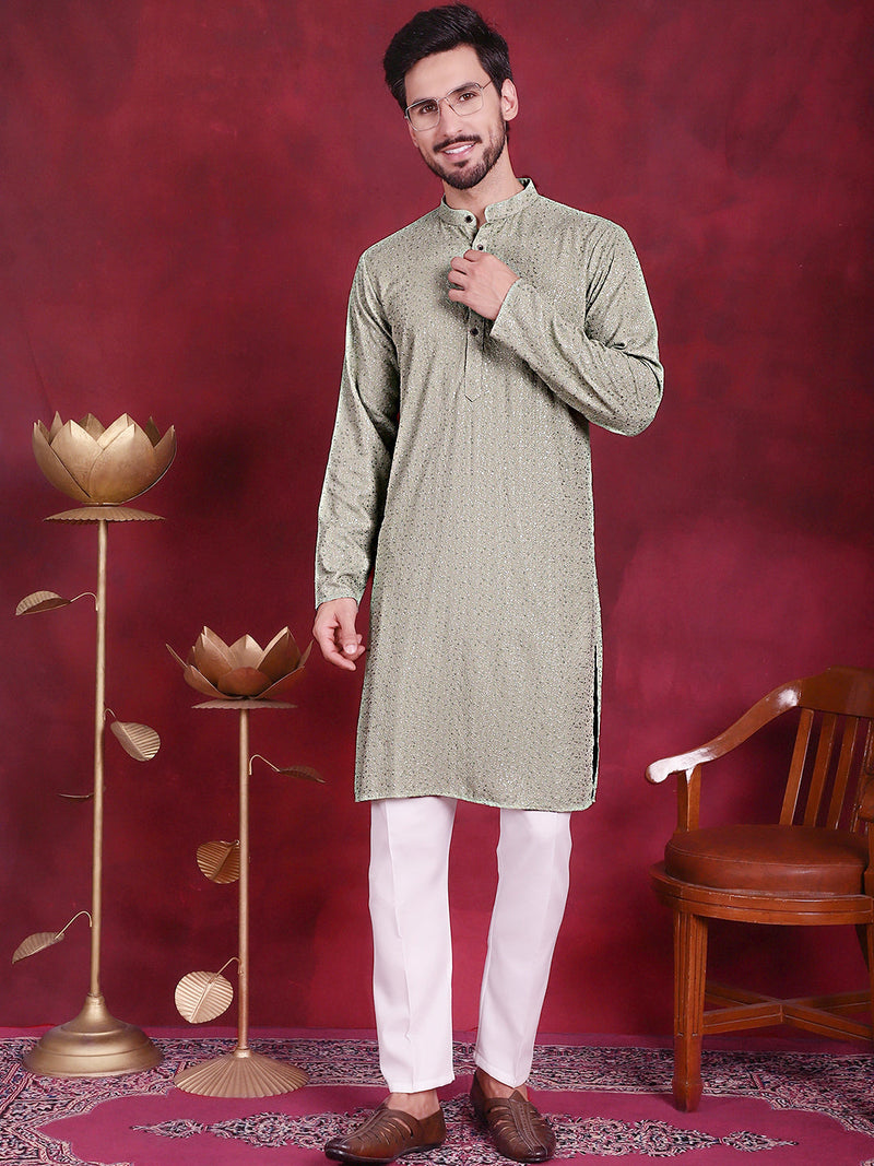 Sequins Chikankari Kurta with Pyjama ( JOKP 5018 Pista )