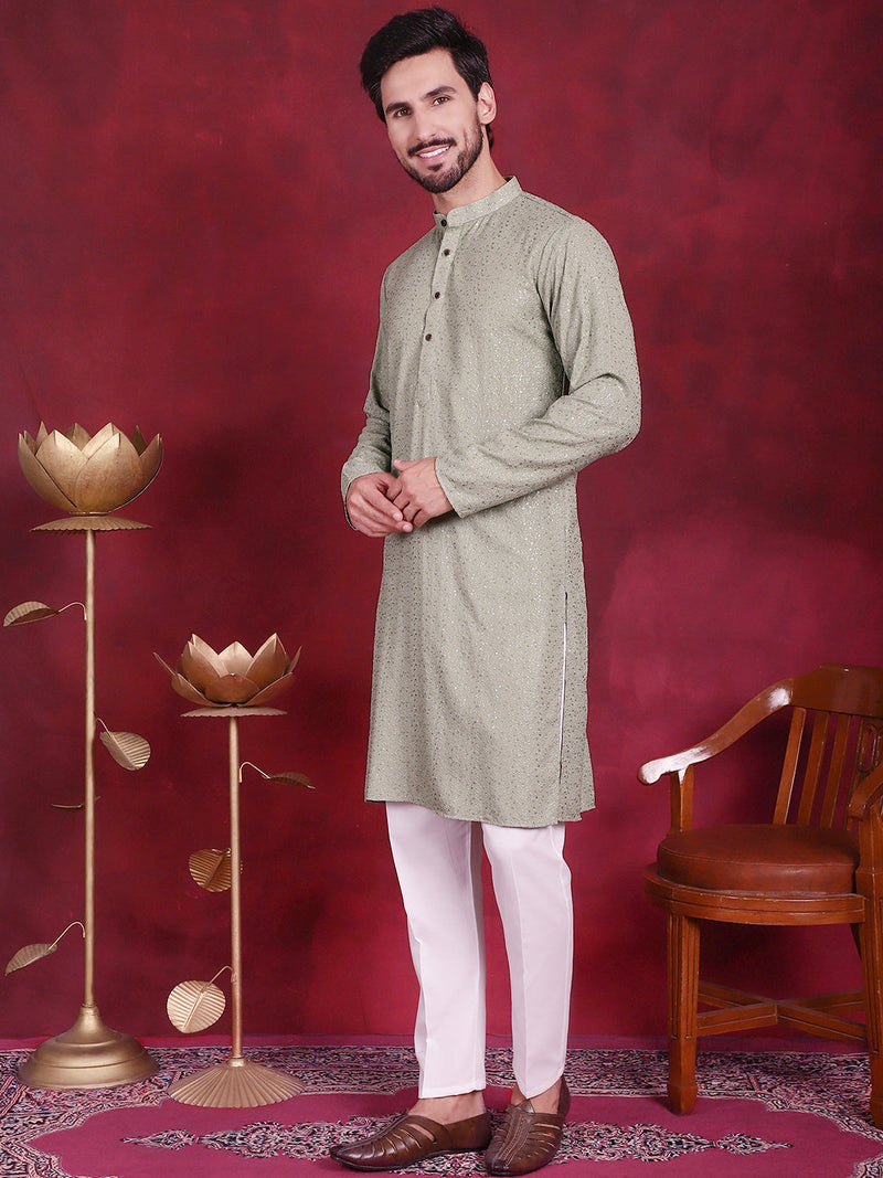 Sequins Chikankari Kurta with Pyjama ( JOKP 5018 Pista )