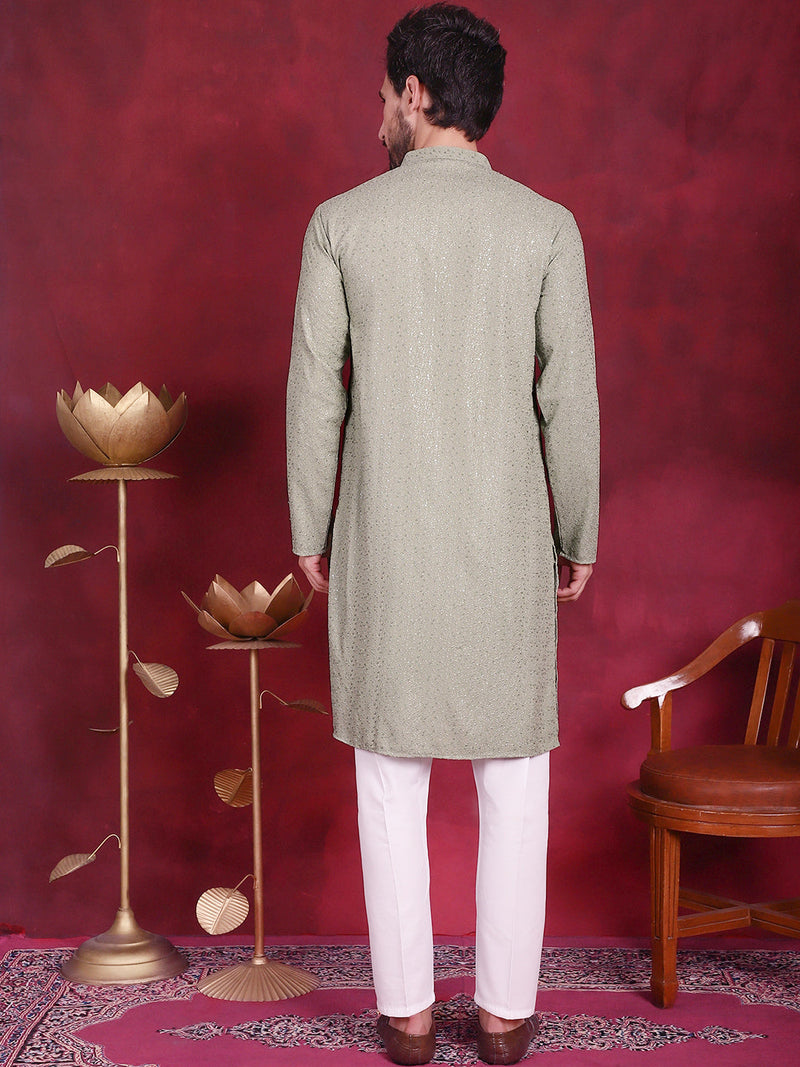 Sequins Chikankari Kurta with Pyjama ( JOKP 5018 Pista )