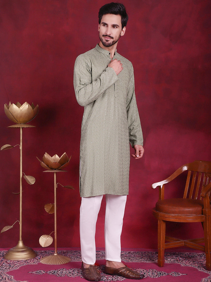 Sequins Chikankari Kurta with Pyjama ( JOKP 5018 Pista )