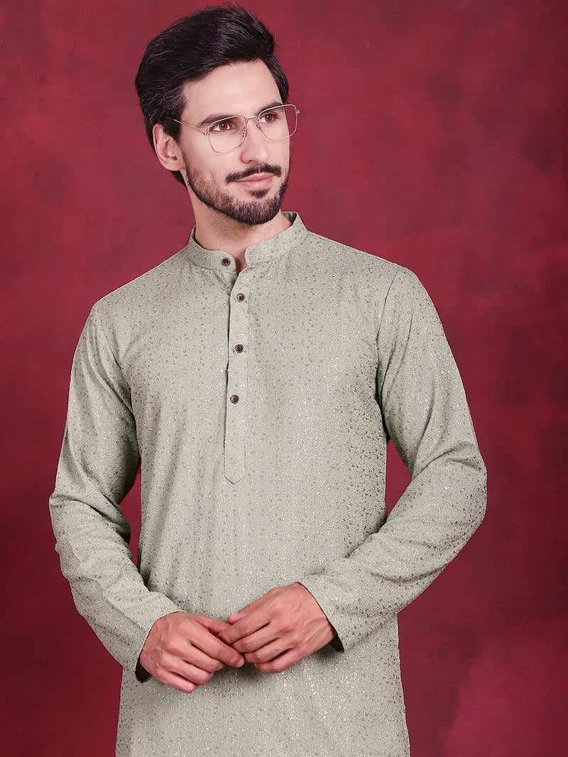 Sequins Chikankari Kurta with Pyjama ( JOKP 5018 Pista )