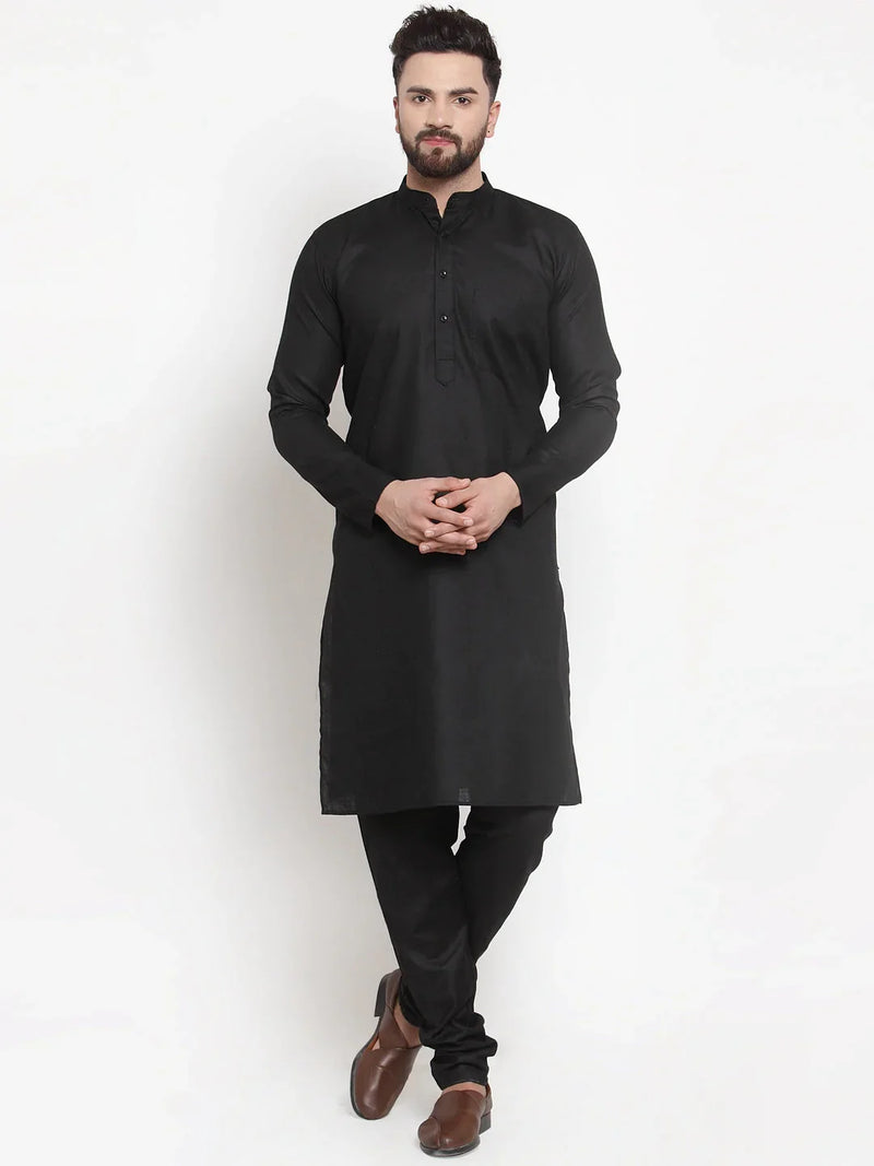 Jompers Men's Solid Dobby Kurta Payjama Set ( JOKP 501 Black D )