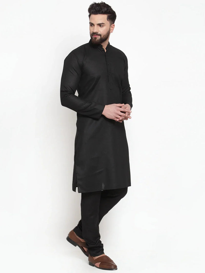 Jompers Men's Solid Dobby Kurta Payjama Set ( JOKP 501 Black D )