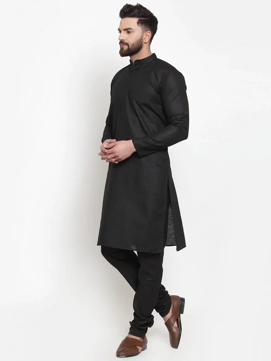 Jompers Men's Solid Dobby Kurta Payjama Set ( JOKP 501 Black D )