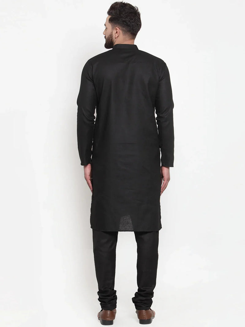 Jompers Men's Solid Dobby Kurta Payjama Set ( JOKP 501 Black D )