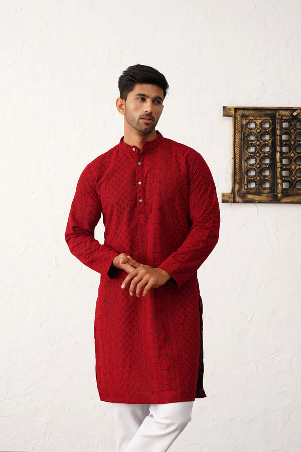 Men's Chikankari Embroidered Kurta Pyjama Set