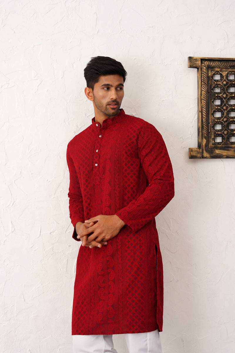 Men's Chikankari Embroidered Kurta Pyjama Set