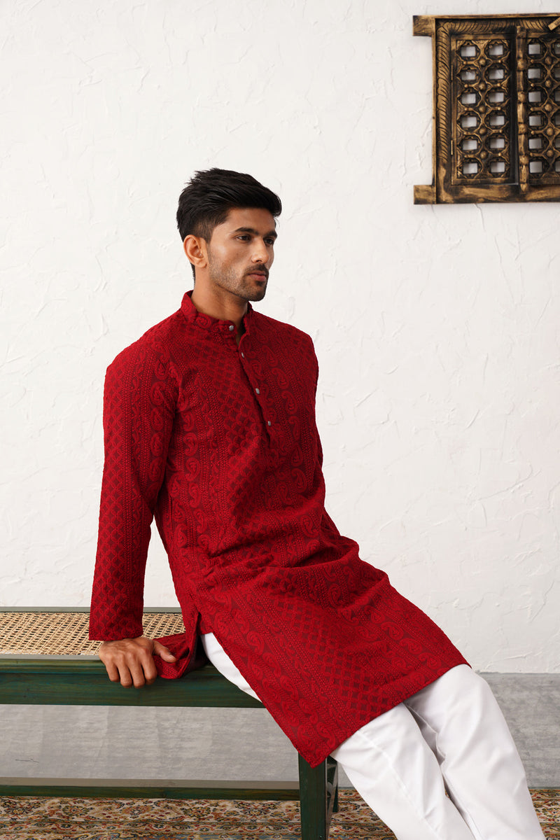 Men's Chikankari Embroidered Kurta Pyjama Set