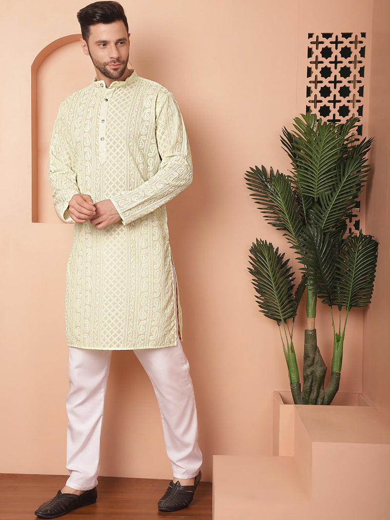 Men's Chikankari Embroidered Kurta Pyjama Set