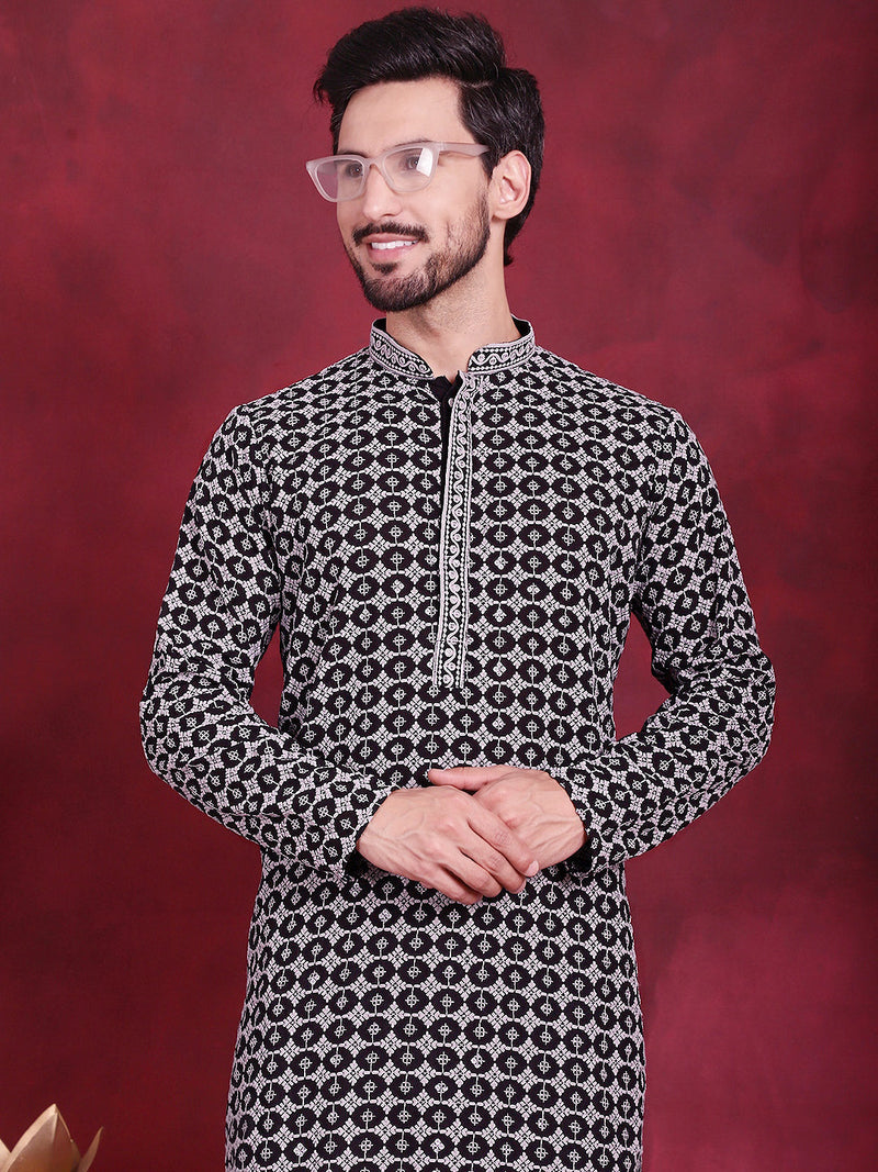 Men's Sequins Embroidered Kurta with Pyjama ( JOKP 5023 Grey )