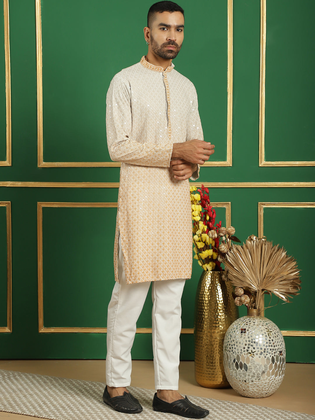 Men's Sequins Embroidered Kurta with Pyjama