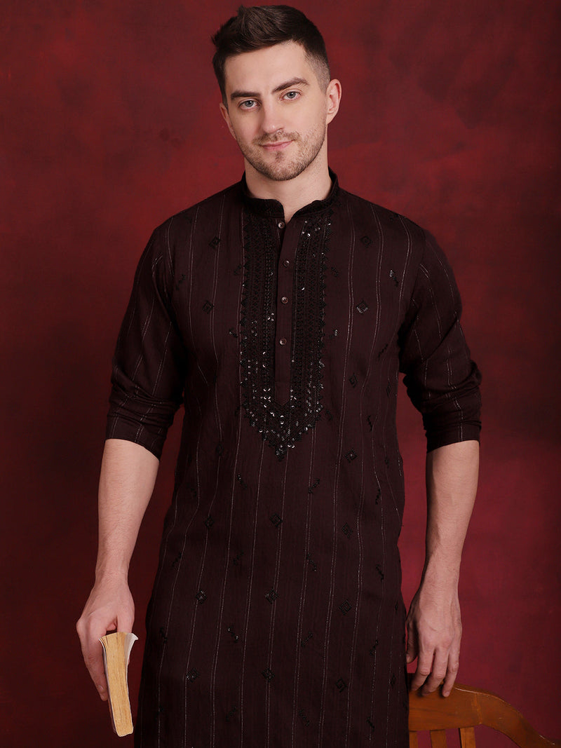 Men's Sequins Embroidered Kurta Pyjama Set ( JOKP B-P 5030Maroon )