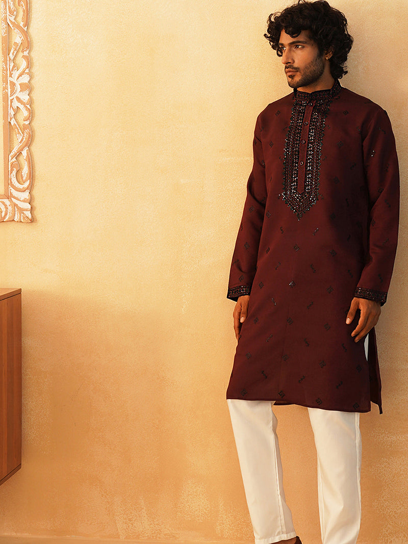 Sequins Embroidered Kurta Pyjama Set for Men