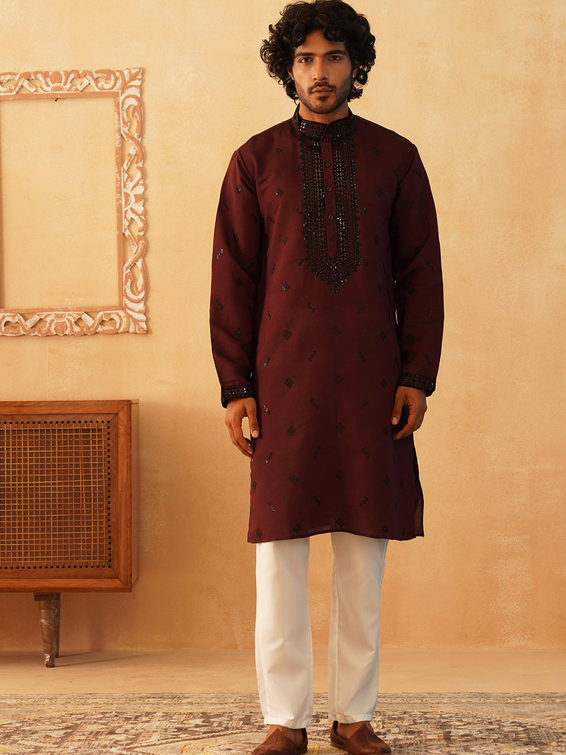 Sequins Embroidered Kurta Pyjama Set for Men