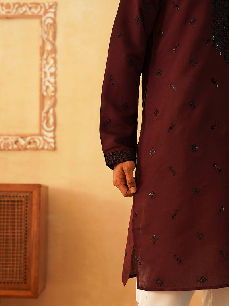 Sequins Embroidered Kurta Pyjama Set for Men