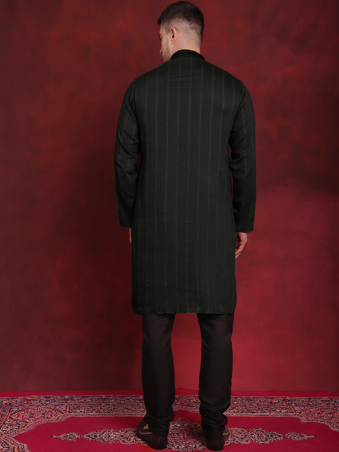 Men's Sequins Embroidered Kurta Pyjama Set ( JOKP B-P 5030Olive )