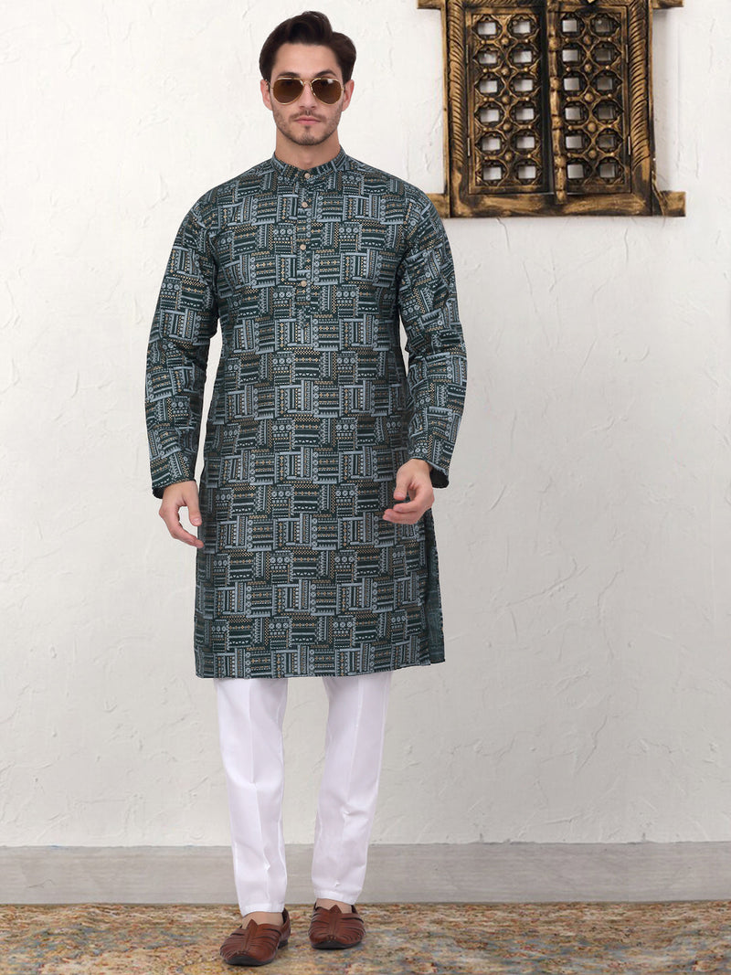 Men's Printed Kurta with Churidar