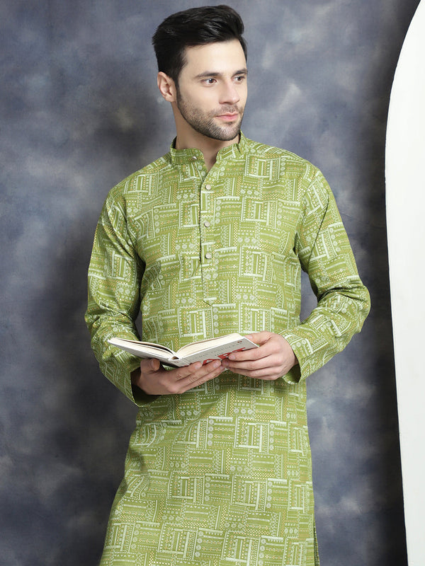 Men's Printed Kurta with Churidar ( JOKP P 5031Olive )