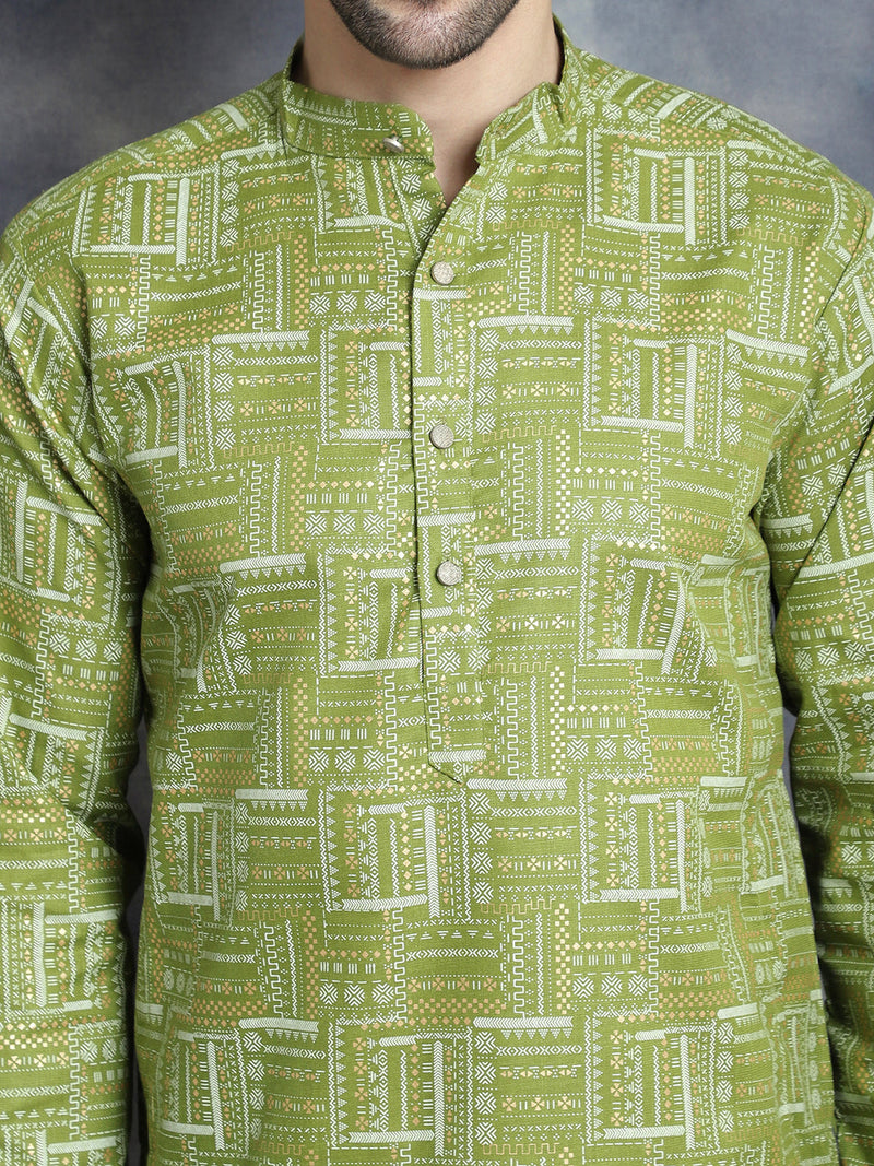 Men's Printed Kurta with Churidar ( JOKP P 5031Olive )