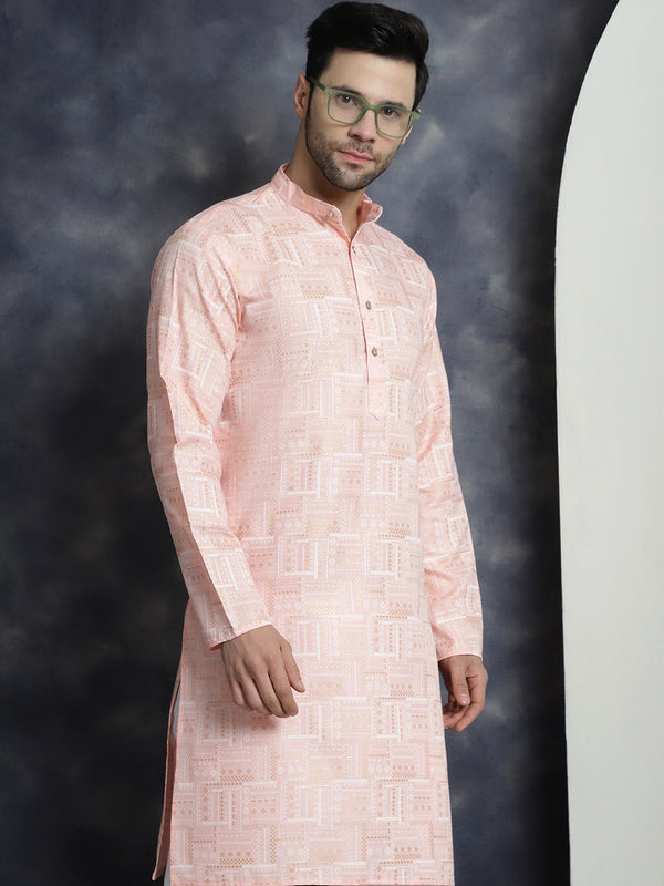 Men's Printed Kurta with Churidar ( JOKP P 5031Peach )