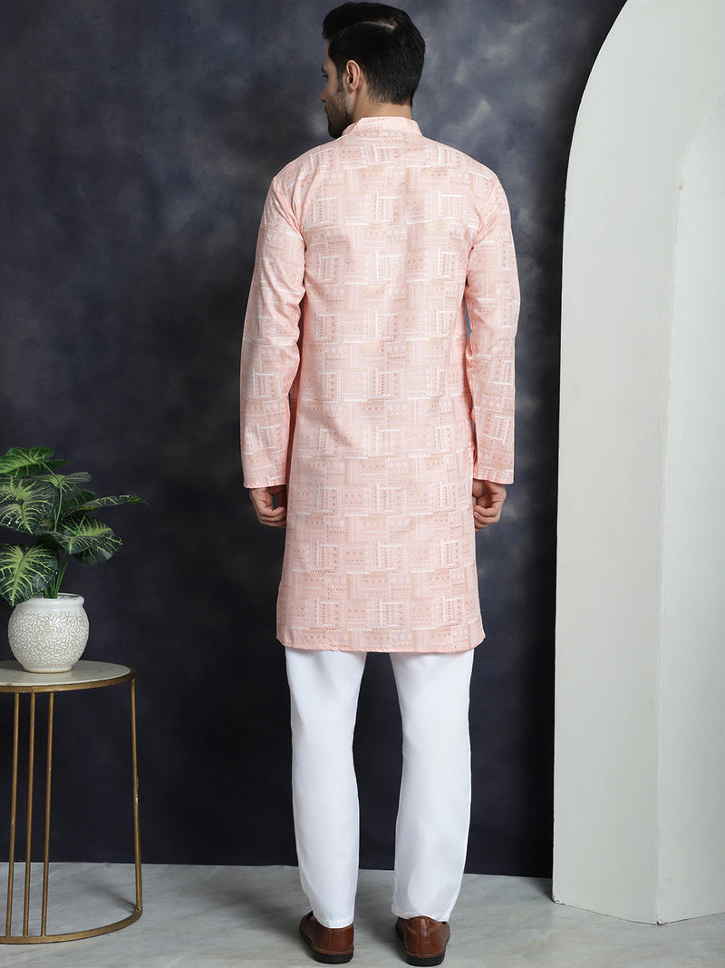 Men's Printed Kurta with Churidar ( JOKP P 5031Peach )