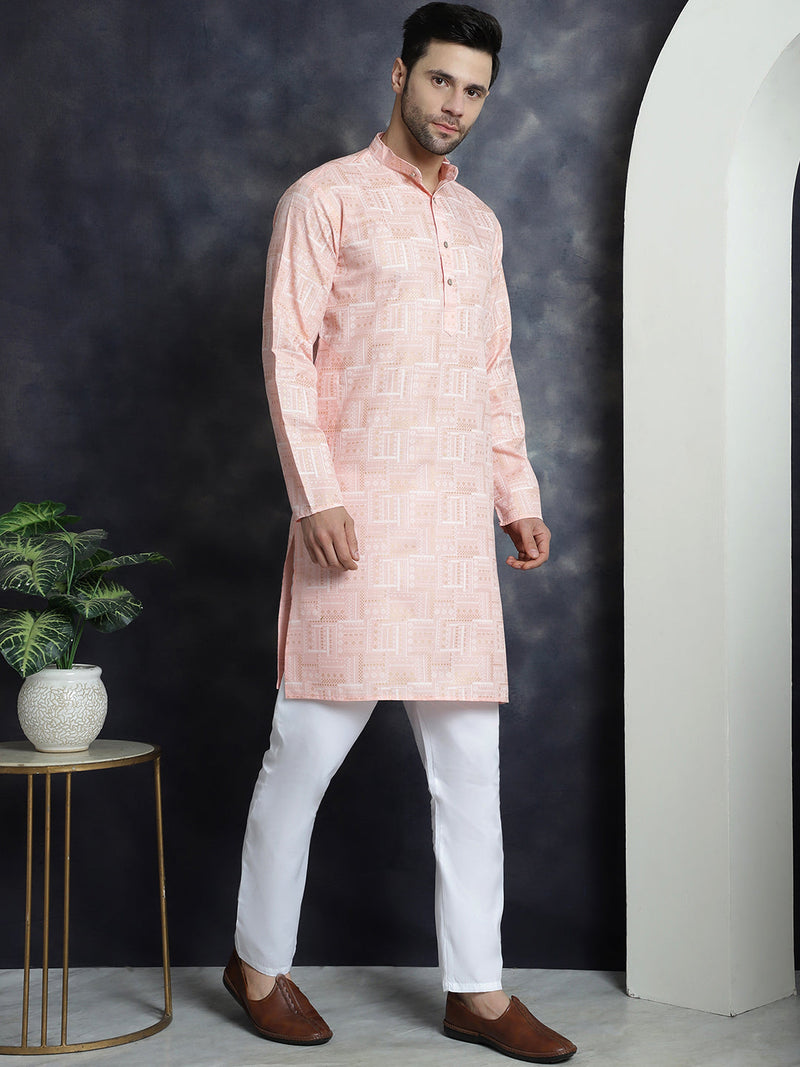 Men's Printed Kurta with Churidar ( JOKP P 5031Peach )