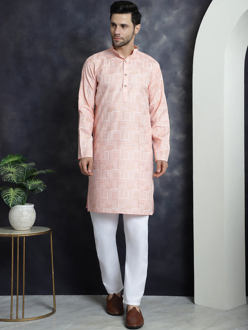 Men's Printed Kurta with Churidar ( JOKP P 5031Peach )