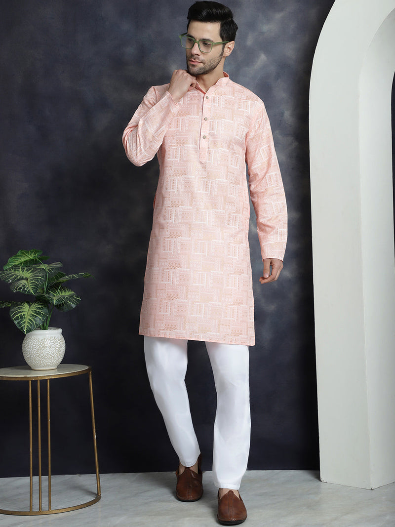 Men's Printed Kurta with Churidar ( JOKP P 5031Peach )