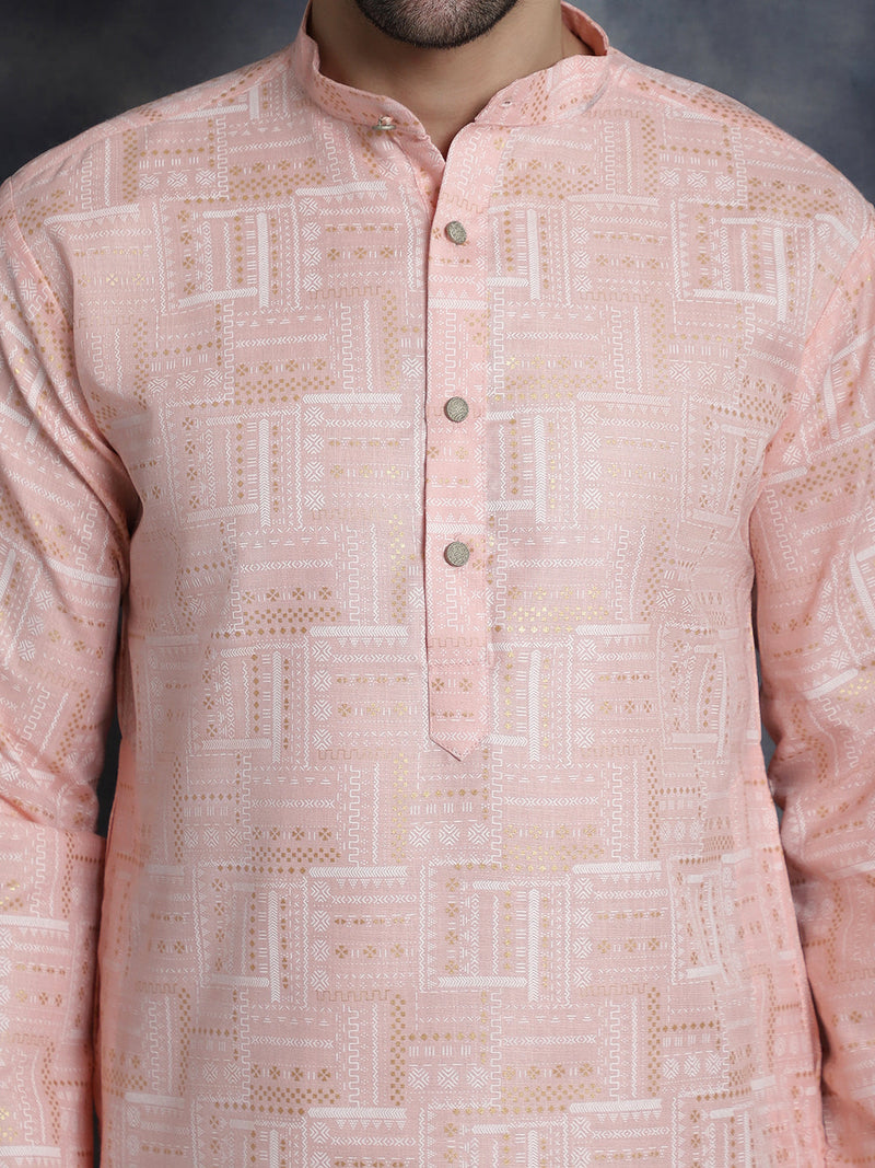 Men's Printed Kurta with Churidar ( JOKP P 5031Peach )