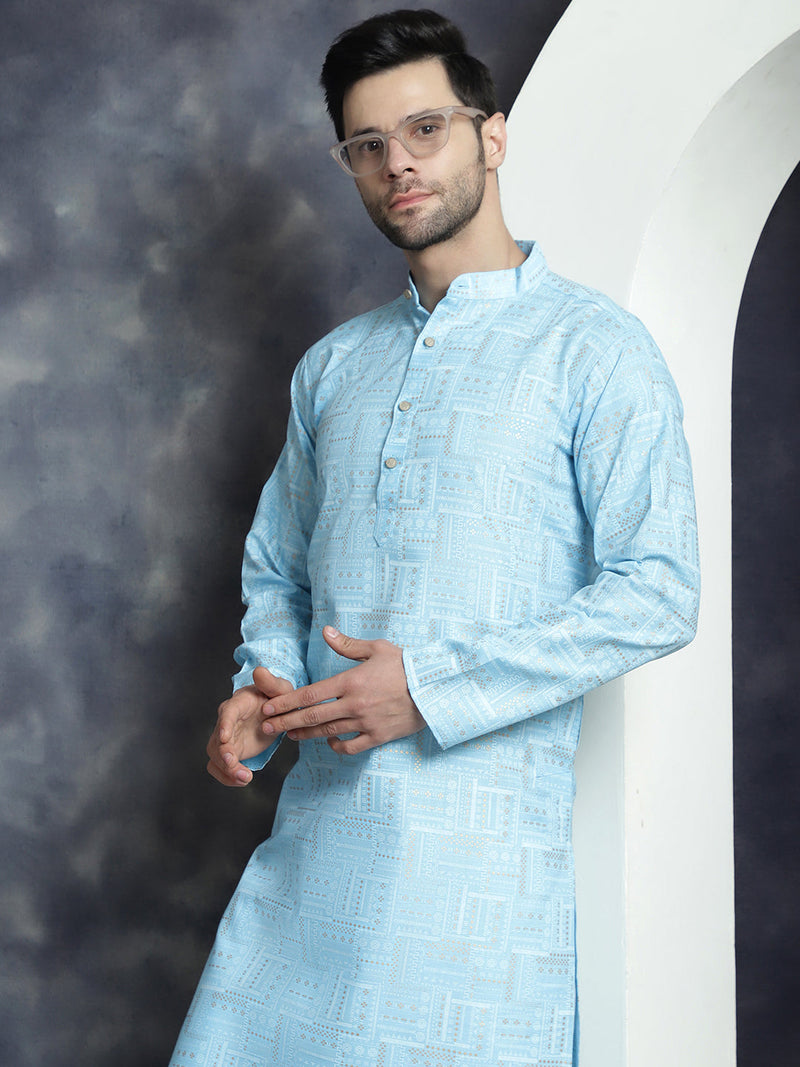 Men's Printed Kurta with Churidar ( JOKP P 5031Sky )